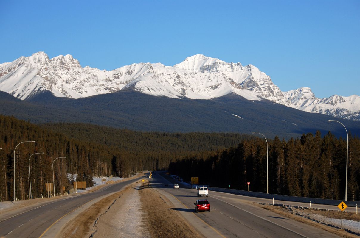 03B Panorama Peak, Mount Temple, Haddo Peak Morning From Trans Canada Highway At Highway 93 Junction Driving Between Banff And Lake Louise in Winter